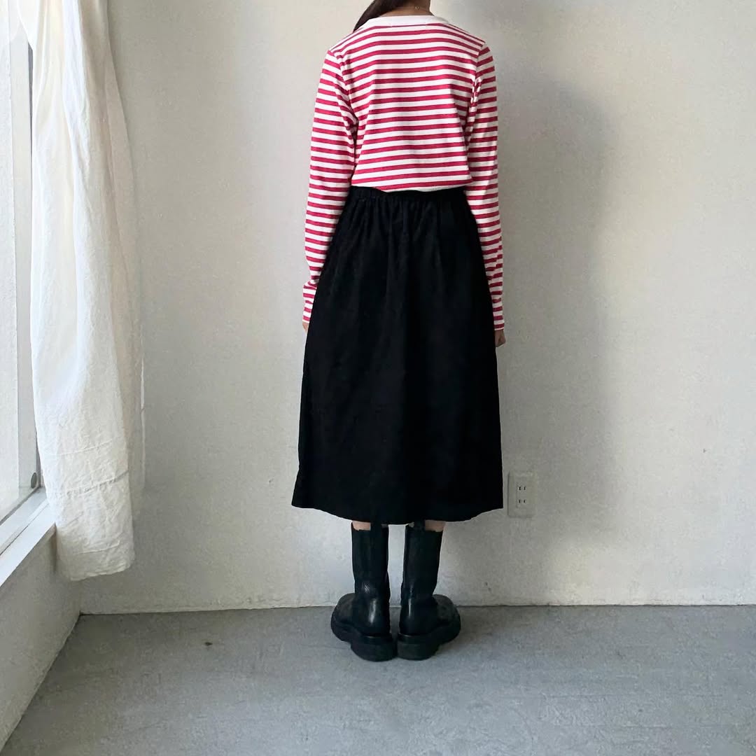 R&D.M.Co 裏起毛ボーダークルーネック長袖Tシャツ　ホワイト×ピンク