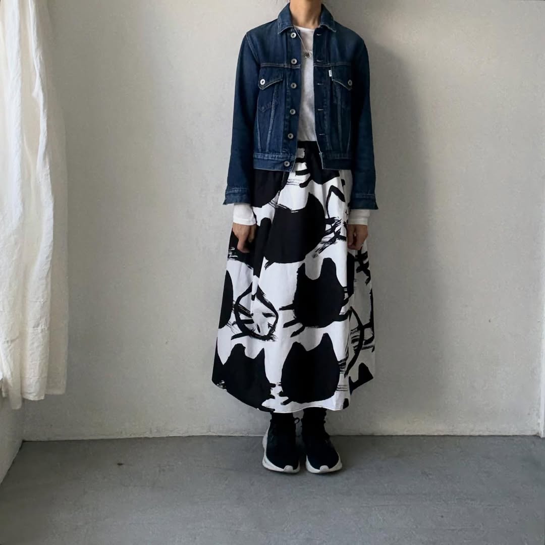 ayanoguchiaya　ネコ柄タックワイドスカート(blanc別注)