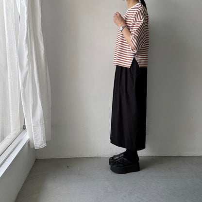 atelier naruse  コットンボーダー半袖カットソー　ブラウン