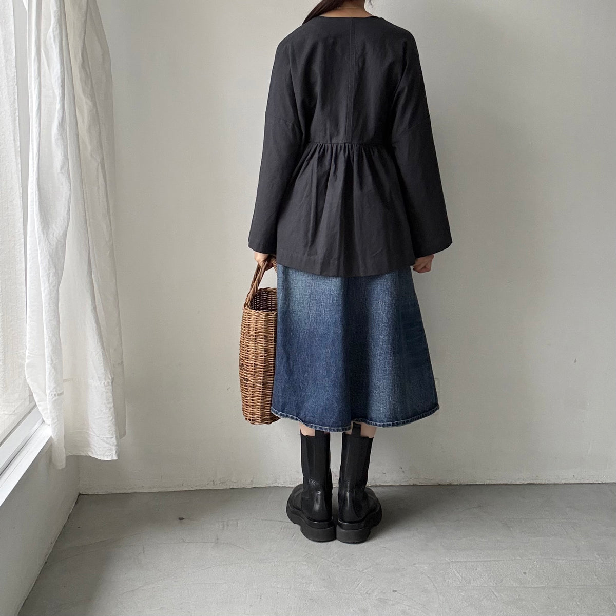 MAGALI  コットンリネンオーバーダイダブルボタンジャケット　チャコール
