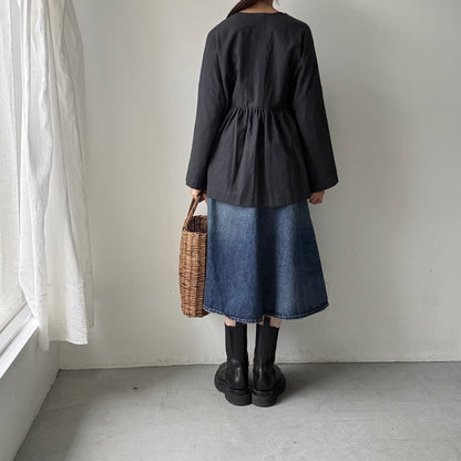 MAGALI  コットンリネンオーバーダイダブルボタンジャケット　チャコール