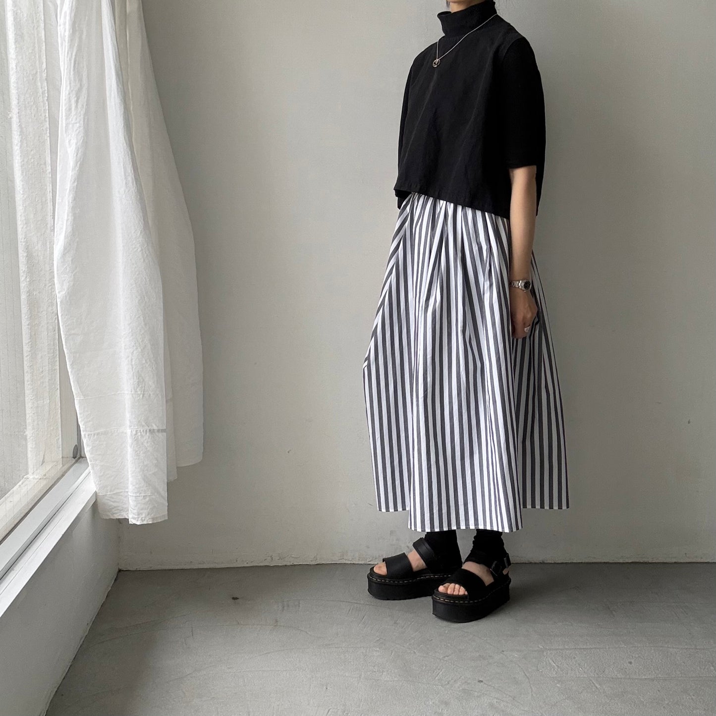 ayanoguchiaya　ストライプタックワイドスカート(blanc別注)