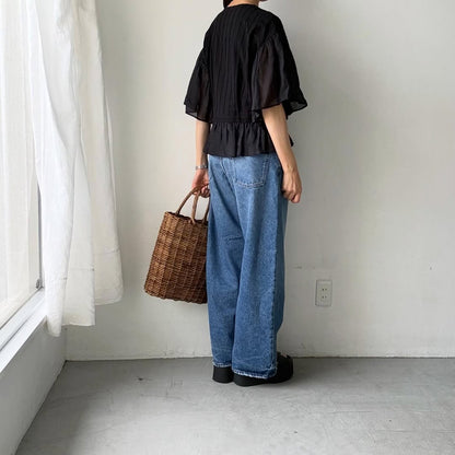 MAGALI コットンレースカシュクールブラウス　ブラック