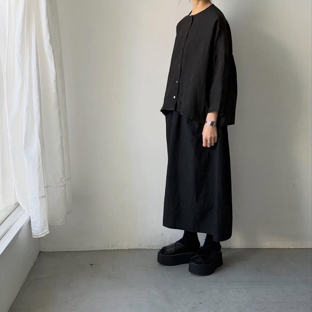 Linenya  リネンバッグギャザーブラウス　ブラック