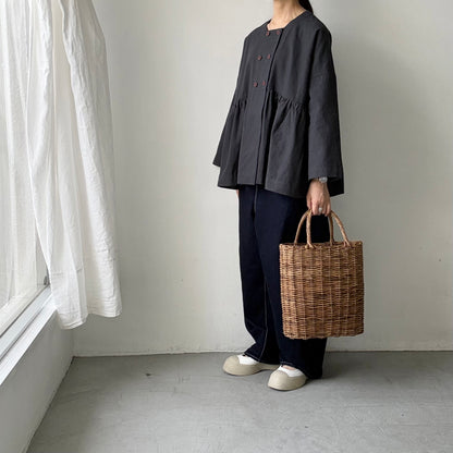 MAGALI  コットンリネンオーバーダイダブルボタンジャケット　チャコール