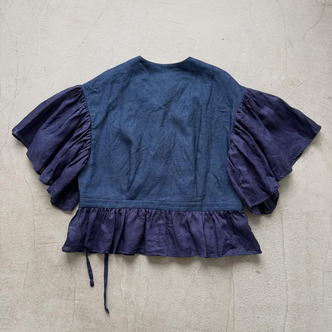 MAGALI インディゴリネンカシュクールブラウス　ネイビー