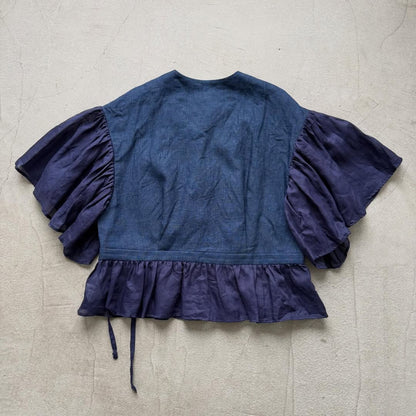 MAGALI インディゴリネンカシュクールブラウス　ネイビー