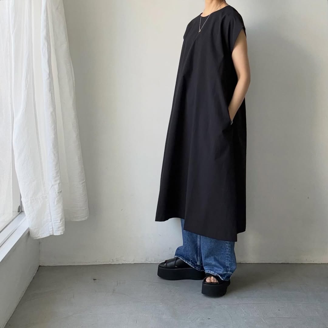 cion  コットンフレアワンピース　ブラック