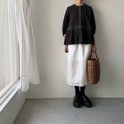 MAGALI   コットンリネンピンチェックペザントジレ
