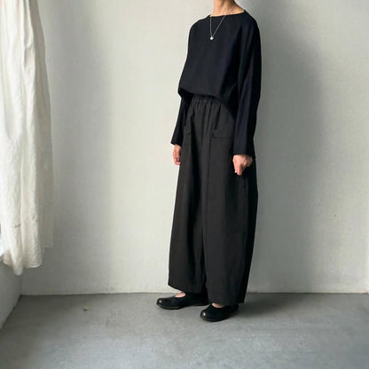 MAGALI コットンリネンアンティークキャンバスフラップパンツ　ブラック