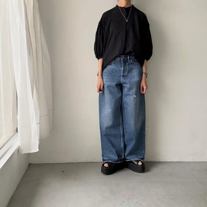 homspun  無地パフスリーブブラウス