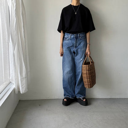atelier naruse  コットン5分袖カットソー　ブラック