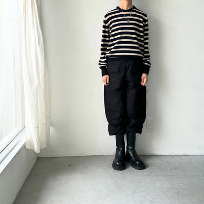 atelier naruse ウールコットンボーダーニット　ネイビー×ブラック