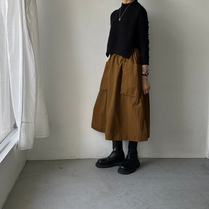 R&D.M.Co 　シュリンクコットンガーメントダイポケットスカート　ブラウン