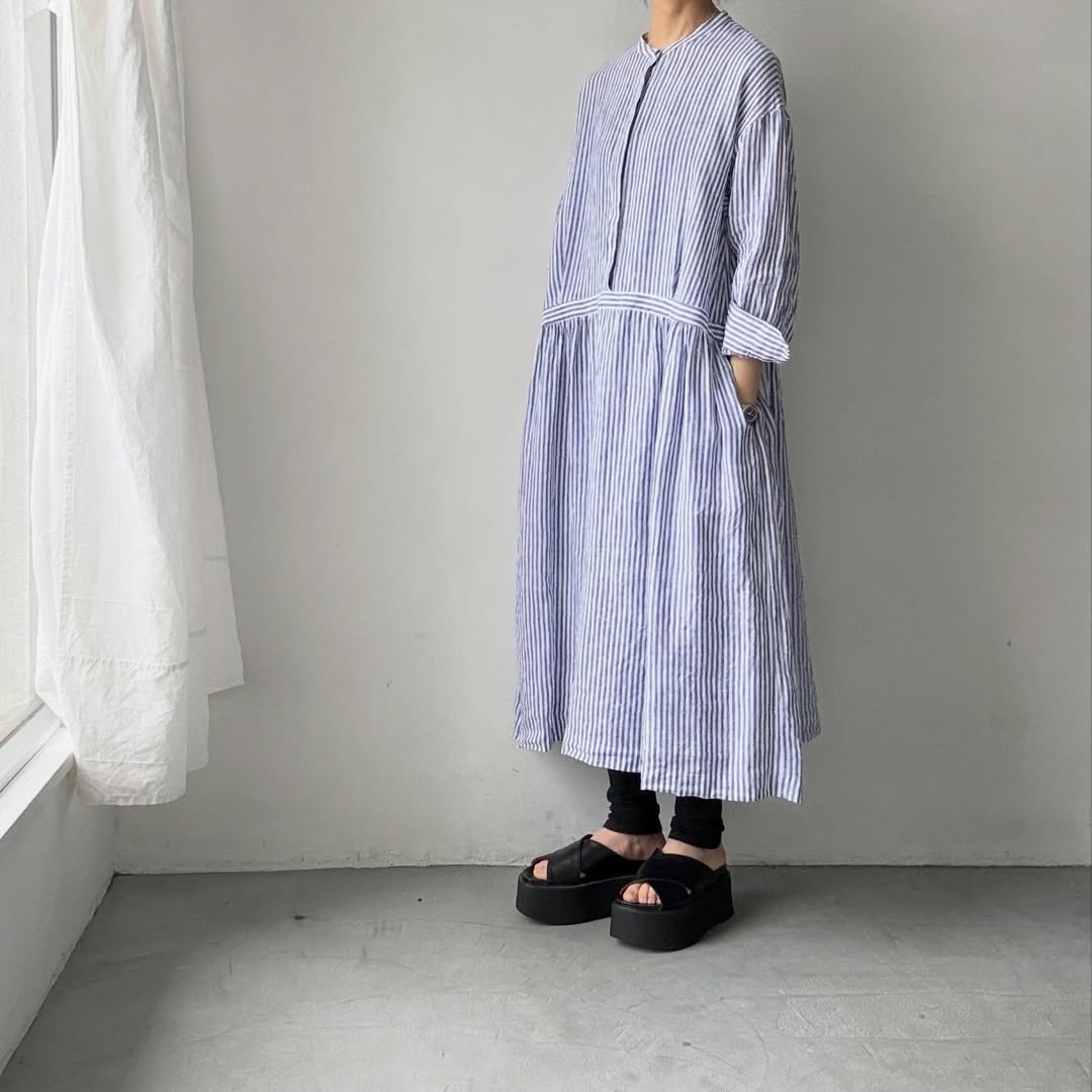 atelier naruse  リネンシャツワンピース　ストライプ