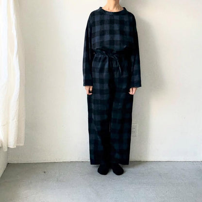 homspun ブロックチェックルームウェアセット　ネイビー×ブラック