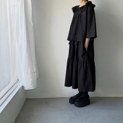 MAGALI コットンシルクブレイドフリルカラーブラウス　ブラック