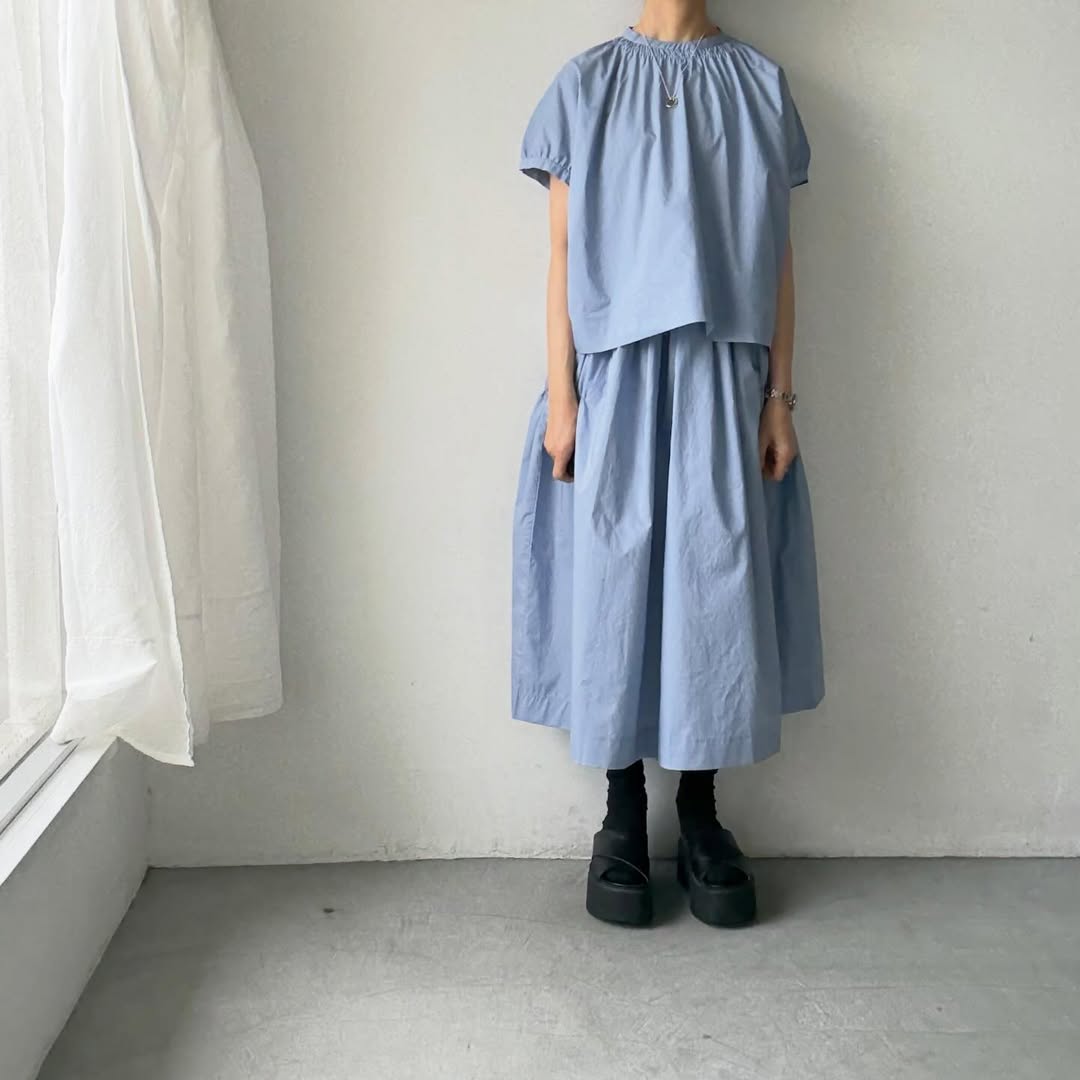 🟡週末入荷分予約受付中🟡cion  コットンシャーリングギャザースカート　サックスブルー