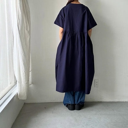 homspun コンパクトウェザービッグギャザーワンピース　ネイビー
