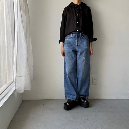 R&D.M.Co  リネンガーメントダイラッフルカラーブラウス