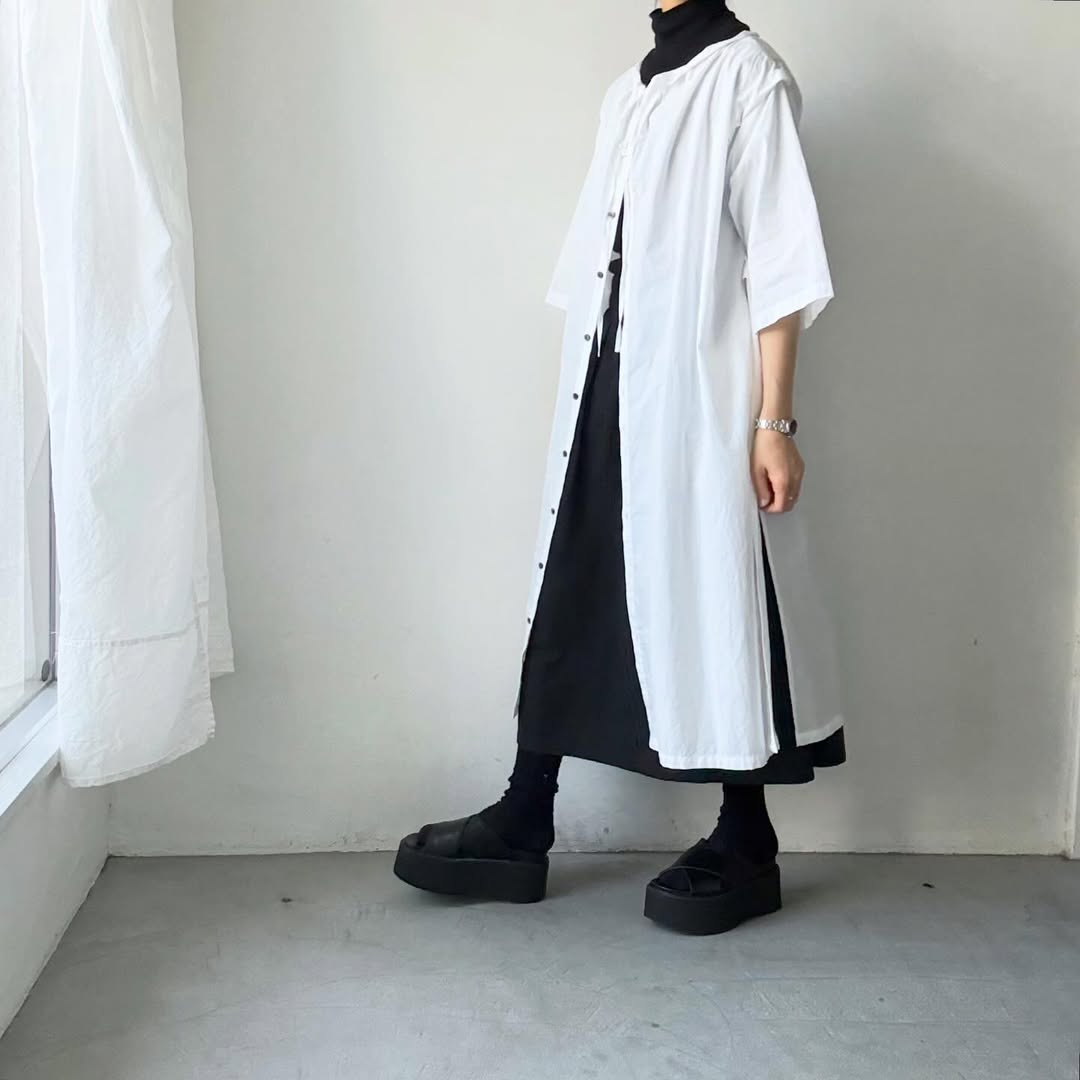 ayanoguchiaya　フリップロングシャツドレス　ホワイト