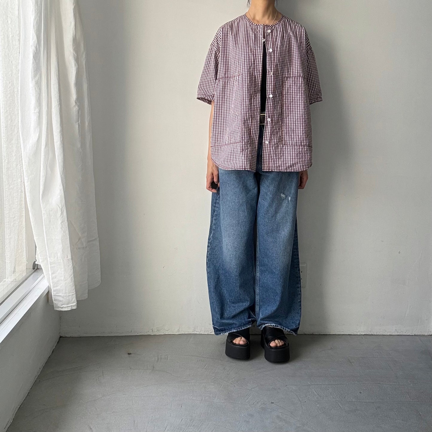 homspun ギンガムチェックタイプライター比翼ブラウス