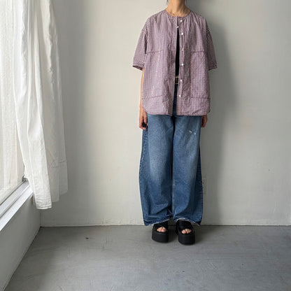 homspun ギンガムチェックタイプライター比翼ブラウス