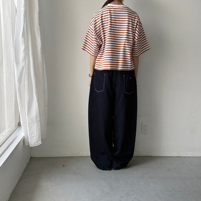 atelier naruse  コットンボーダー半袖カットソー　ブラウン