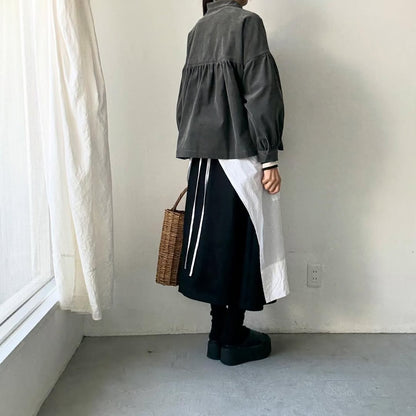 Linenya  長袖スタンドカラーブラウス　チャコール