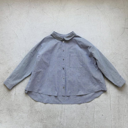 🟡週末入荷分予約受付中🟡Linenya  ギンガム丸襟長袖ブラウス　ホワイト×ブラック