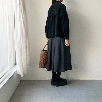 Linenya  長袖スタンドカラーブラウス　ブラック