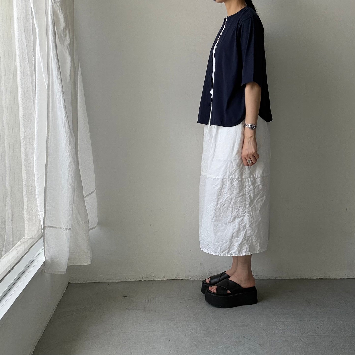 homspun 天竺5分袖カーディガン　ネイビー