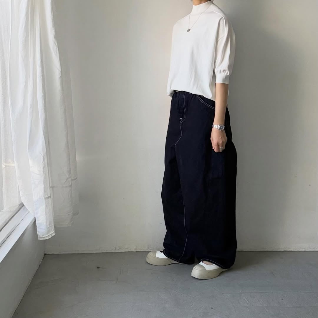 🟡木曜入荷分予約受付中🟡as it is   モックネックコットン5分袖ニット　ホワイト