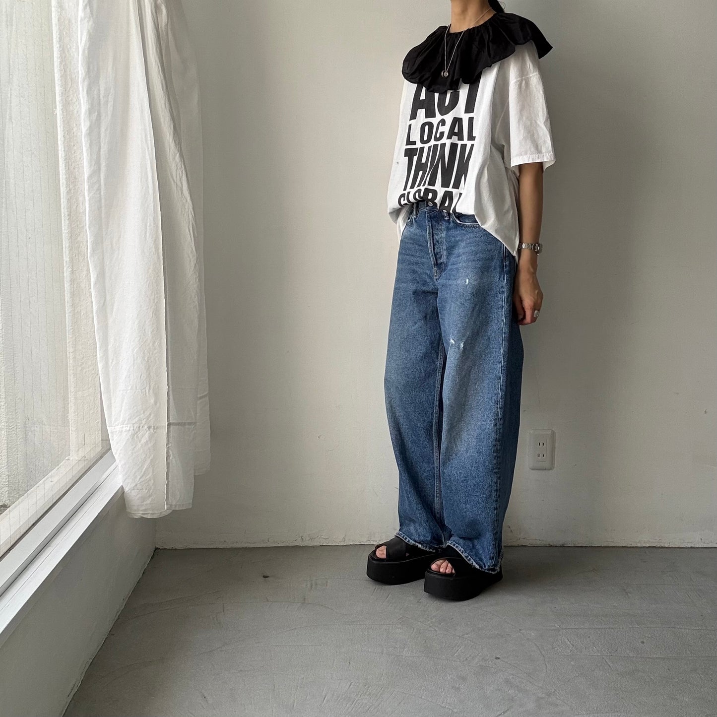 R&D.M.Co シルクコットンピエロカラーノースリーブブラウス