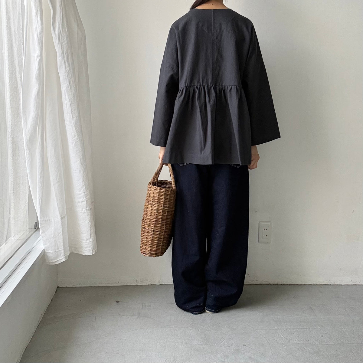 MAGALI  コットンリネンオーバーダイダブルボタンジャケット　チャコール
