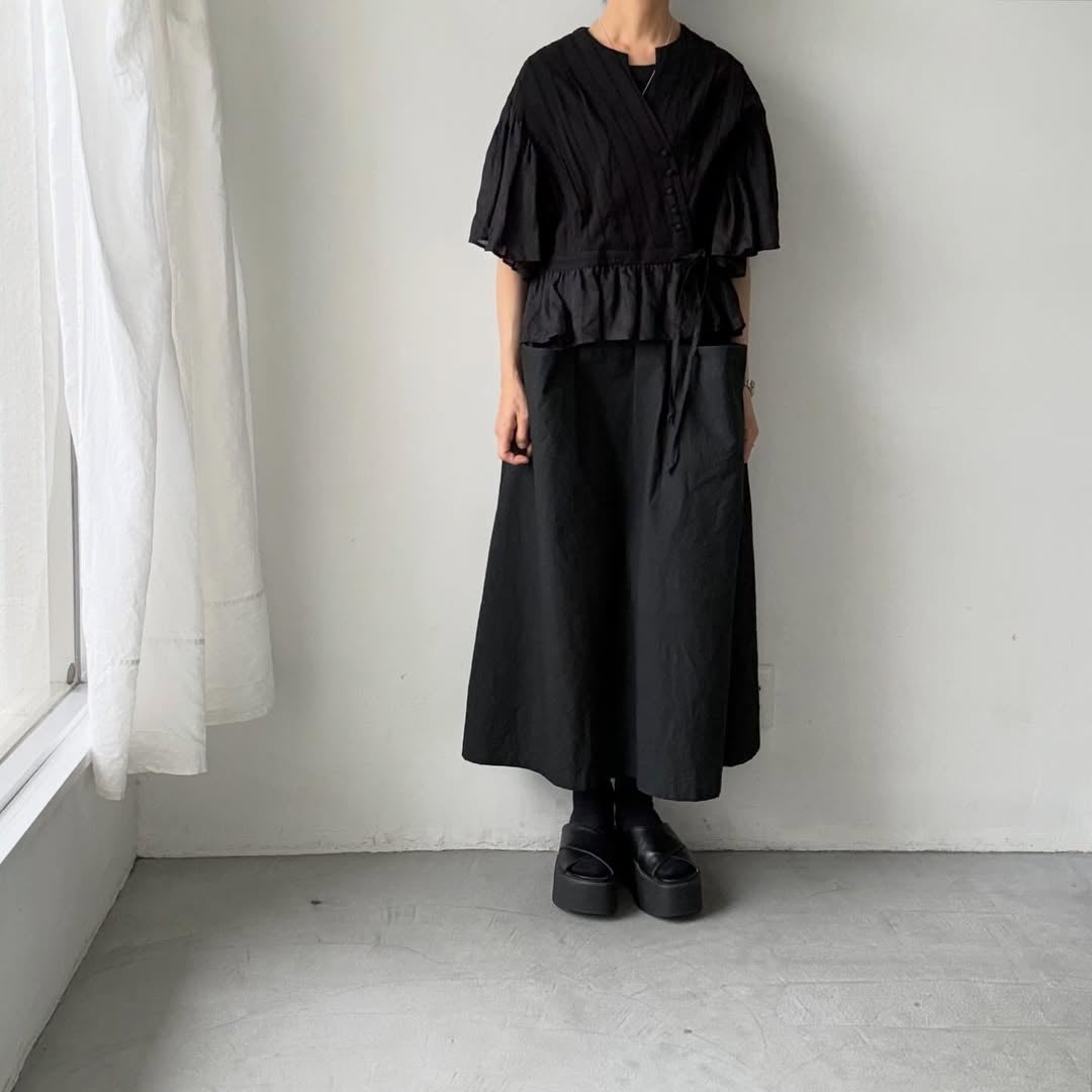 MAGALI コットンレースカシュクールブラウス　ブラック