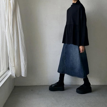 homspun 天竺ハイネックギャザープルオーバー　ブラック