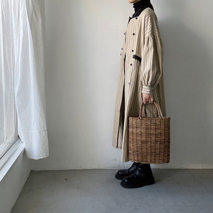 MAGALI コットンシルクストライプダブルボタンワンピース
