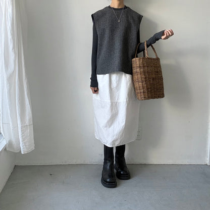 atelier naruse ブリティッシュウールツイードバックボタンリブベスト