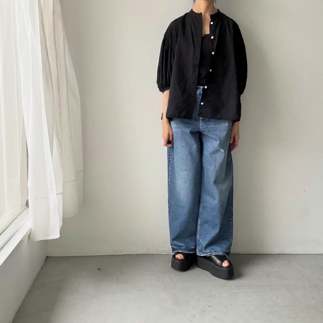 homspun  無地パフスリーブブラウス