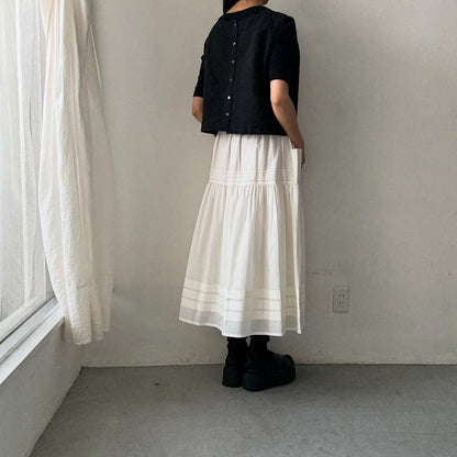 MAGALI コットンシルクピンタックスカート　ホワイト