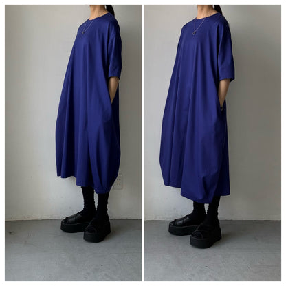 atelier naruse  コットンカットソーコクーンワンピース　ネイビーブルー