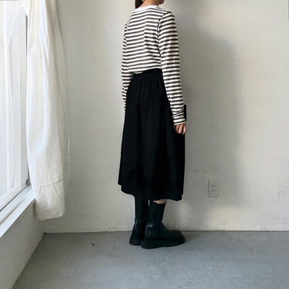 R&D.M.Co 裏起毛ボーダークルーネック長袖Tシャツ　ホワイト×カーキ