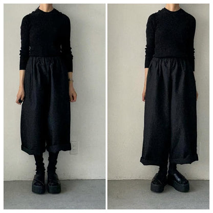 homspun ウールリネンギャザーワイドパンツ　ブラック