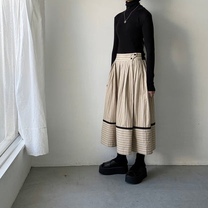 MAGALI コットンシルクストライプラップ風スカート　