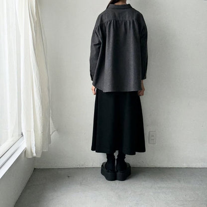 Linenya  コットンヤク丸襟長袖ブラウス　チャコール