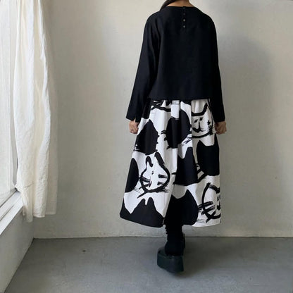 ayanoguchiaya　ネコ柄タックワイドスカート(blanc別注)