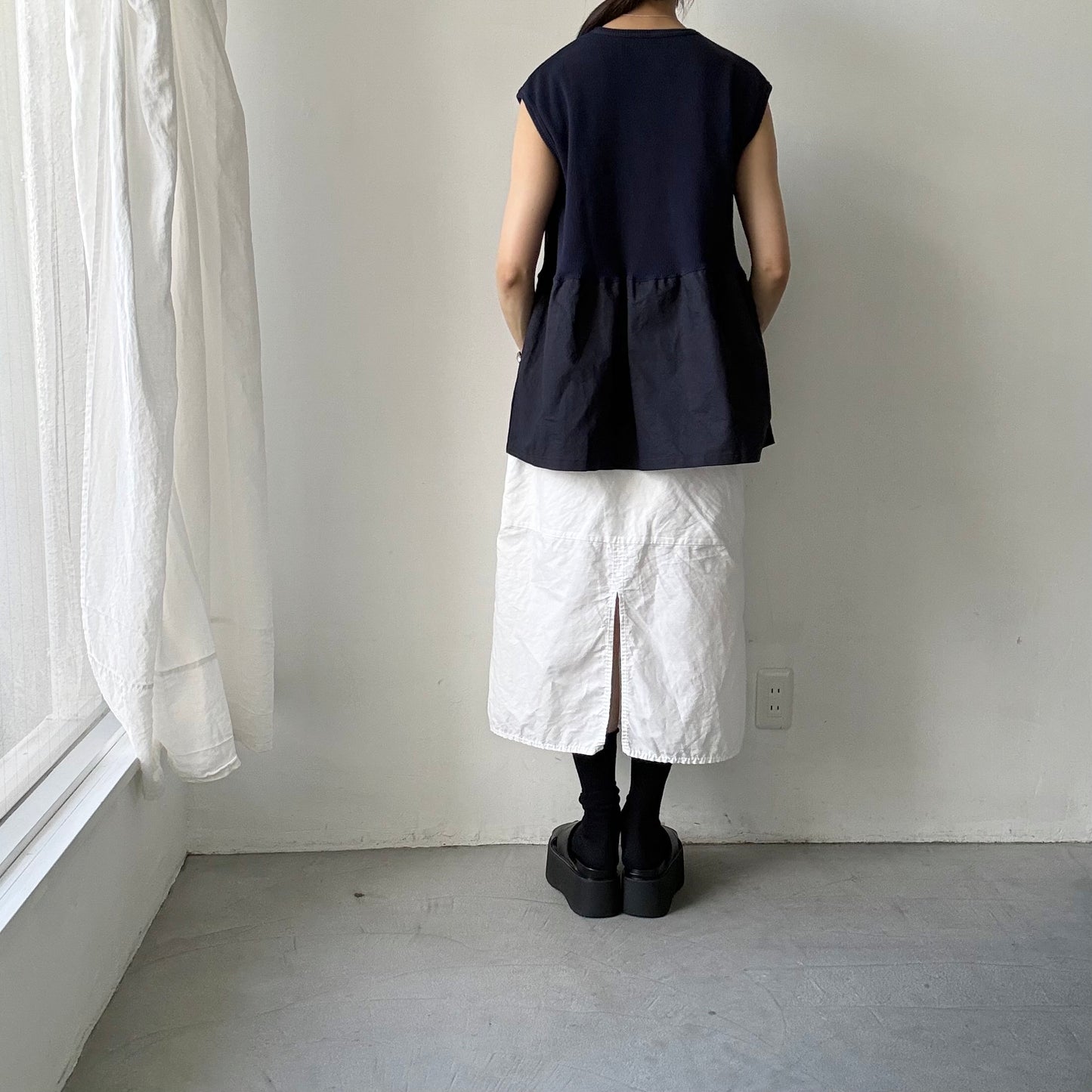 homspun  ワッフルノースリーブプルオーバー　ネイビー×ネイビー