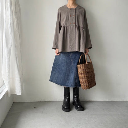 MAGALI  コットンリネンオーバーダイダブルボタンジャケット　グレー