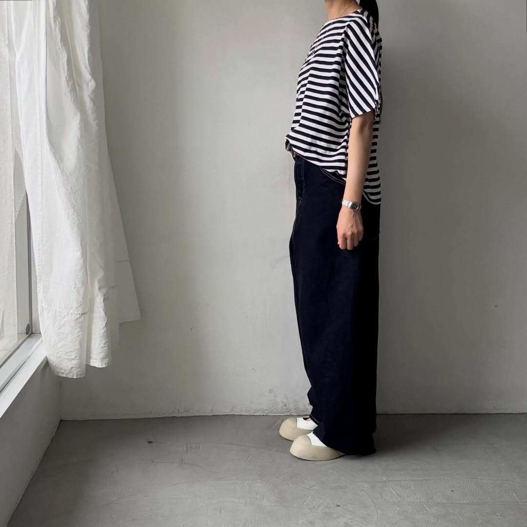 homspun  天竺ボーダー半袖プルオーバー　ホワイト×ブラック